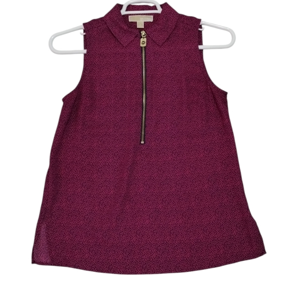 MICHAEL Michael Kors Sleeveless Blouse Women's S Ditsy Floral 2/4 Zip Preppy